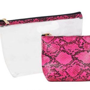 2 PIECE PYTHON COSMETIC BAG SET IN HOT PINK